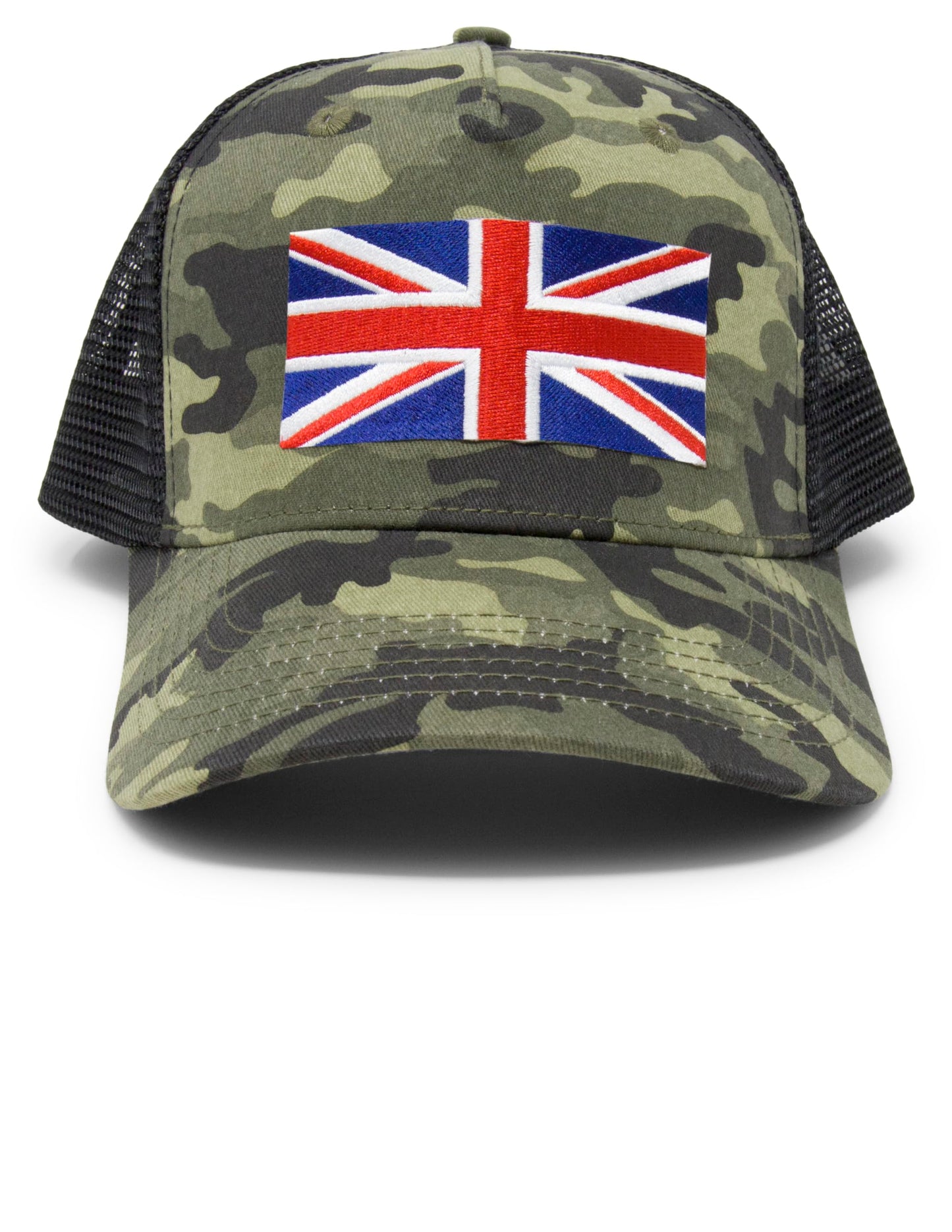 England Britain Flag Trucker Baseball Snapback Hat (Camouflage) - International Tie