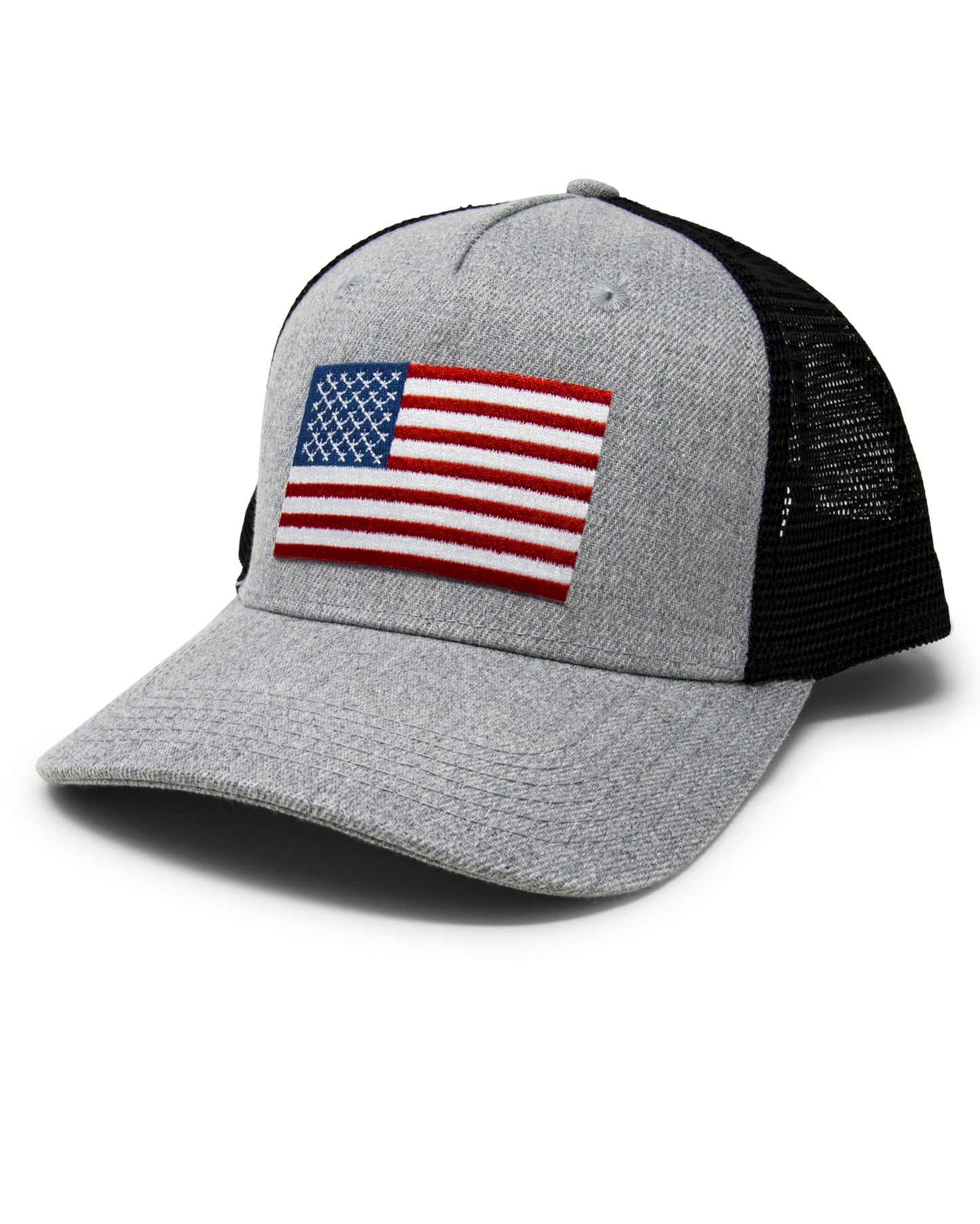 American Flag Trucker Baseball Snapback Hat (Grey Black) - International Tie