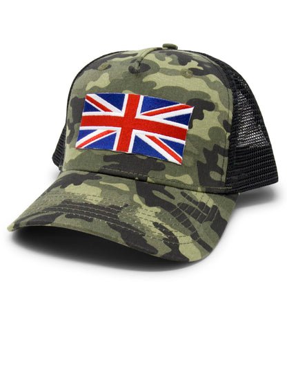 England Britain Flag Trucker Baseball Snapback Hat (Camouflage) - International Tie