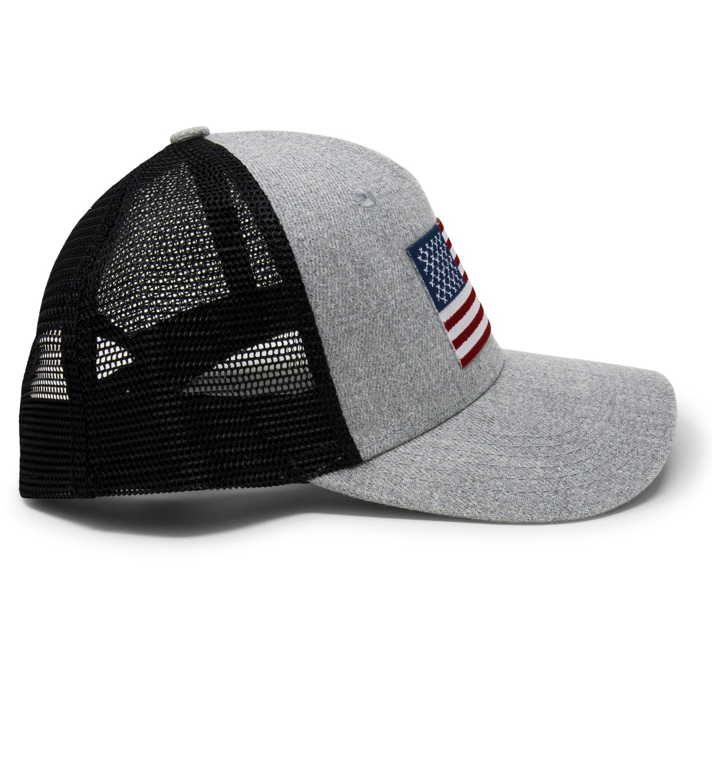 American Flag Trucker Baseball Snapback Hat (Grey Black) - International Tie