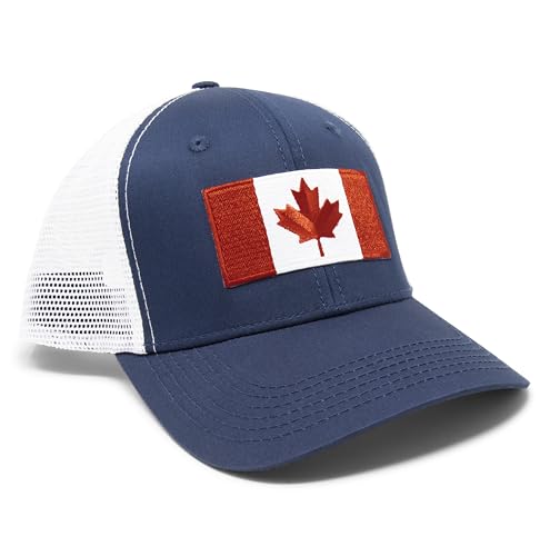 Premium Canada Flag Hat for Men - Snapback Trucker Mesh Baseball Cap (Navy/White)