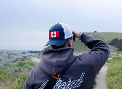 International Tie Premium Canada Flag Hat for Men - Snapback Trucker Mesh Baseball Cap (Navy/White)