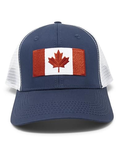 International Tie Premium Canada Flag Hat  - Snapback Trucker Mesh Baseball Cap (Navy/White)