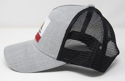 California  Flag Trucker Baseball Snapback Hat (Grey Black) - International Tie