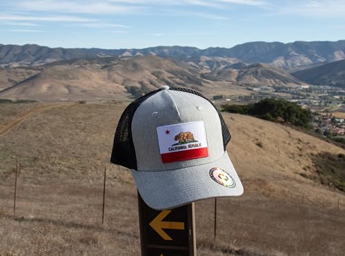 California  Flag Trucker Baseball Snapback Hat (Grey Black) - International Tie