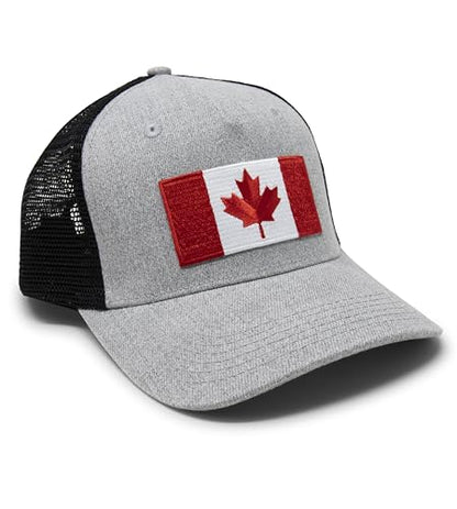 International Tie Premium Canada Flag Hat for Men - Snapback Trucker Mesh Baseball Cap (Grey Black)