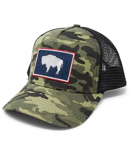 Wyoming Flag Trucker Baseball Snapback Hat (Camouflage) - International Tie