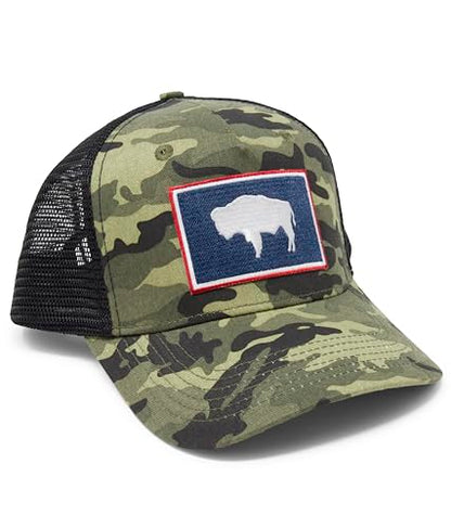 Wyoming Flag Trucker Baseball Snapback Hat (Camouflage) - International Tie