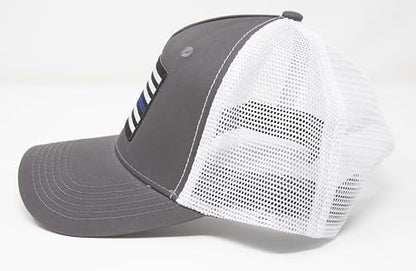 Thin Blue Line Flag Trucker Baseball Snapback Hat (Grey White) - International Tie