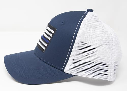 Thin Blue Line Flag Trucker Baseball Snapback Hat (Navy White) - International Tie