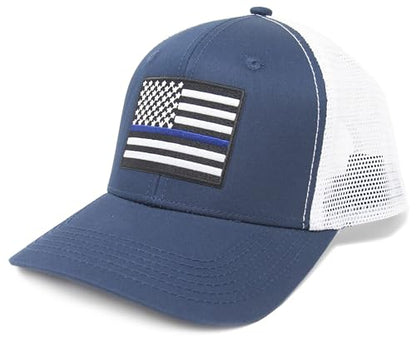 Thin Blue Line Flag Trucker Baseball Snapback Hat (Navy White) - International Tie