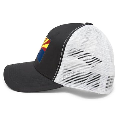 Arizona Flag Trucker Baseball Snapback Hat (Black/White) - International Tie