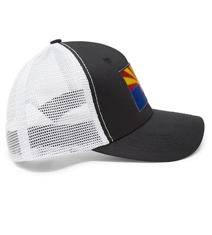 Arizona Flag Trucker Baseball Snapback Hat (Black/White) - International Tie