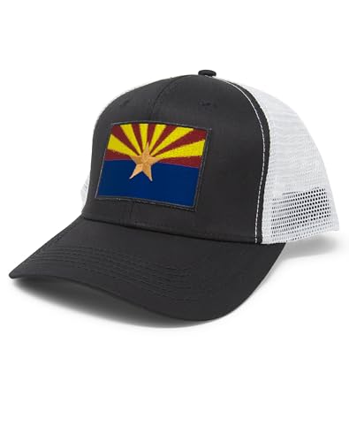 Arizona Flag Trucker Baseball Snapback Hat (Black/White) - International Tie