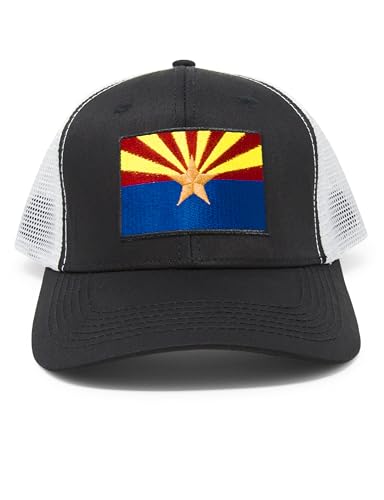 Arizona Flag Trucker Baseball Snapback Hat (Black/White) - International Tie