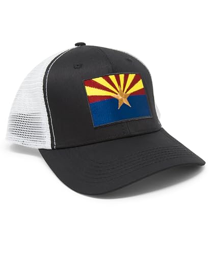 Arizona Flag Trucker Baseball Snapback Hat (Black/White) - International Tie