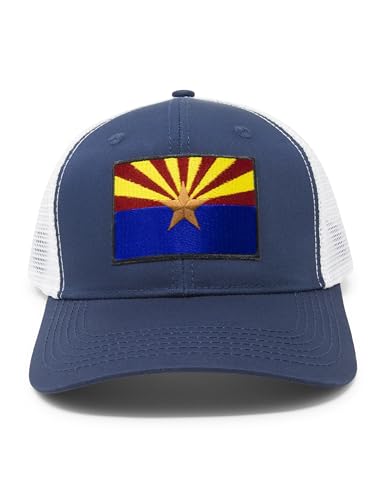 Arizona Flag Trucker Baseball Snapback Hat (Navy/White) - International Tie