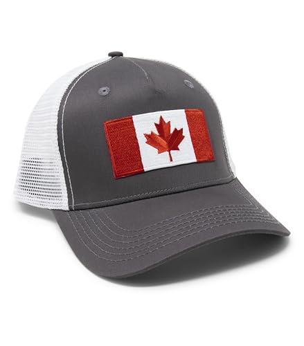 Canada Flag Trucker Baseball Snapback Hat (Grey White) - International Tie