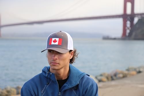 Canada Flag Trucker Baseball Snapback Hat (Grey White) - International Tie