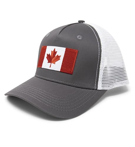 Canada Flag Trucker Baseball Snapback Hat (Grey White) - International Tie