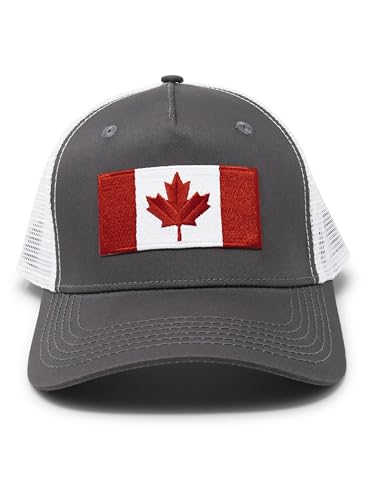 Canada Flag Trucker Baseball Snapback Hat (Grey White) - International Tie