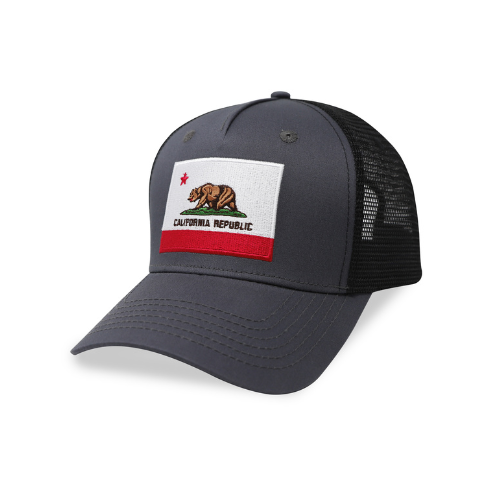 California Flag Trucker Baseball Snapback Hat (Black) - International Tie