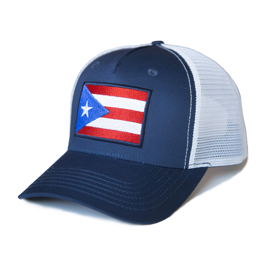 Puerto Rico Flag Snapback Trucker Baseball Hat (Navy White) - International Tie