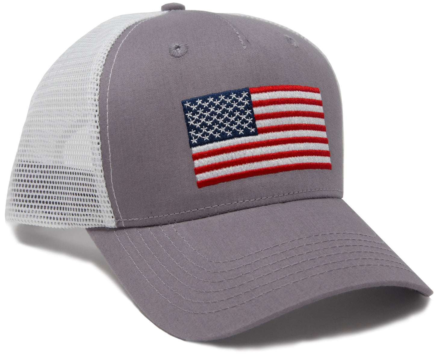 American Flag Grey Patriotic Trucker Hat