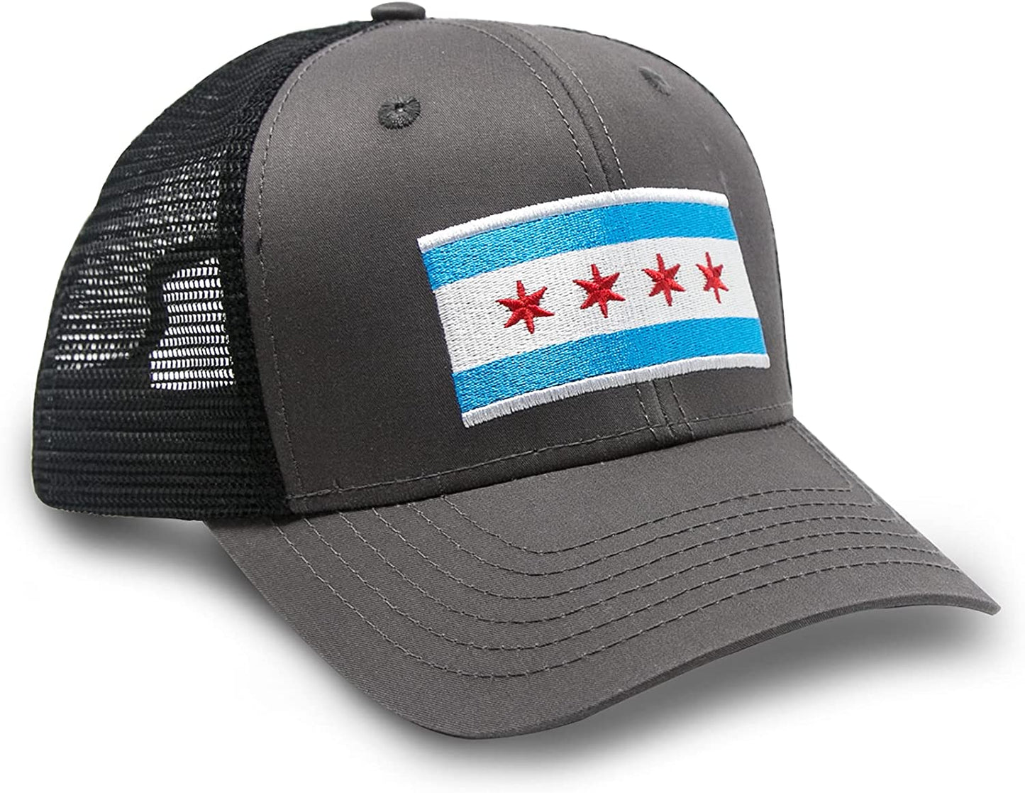 Chicago Flag Trucker Baseball Snapback Hat (All Black) - International Tie