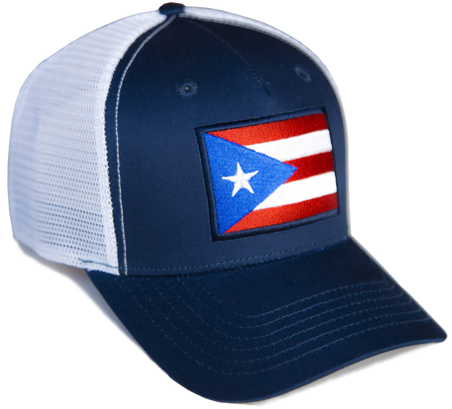 Puerto Rico Flag Snapback Trucker Baseball Hat (Navy White) - International Tie