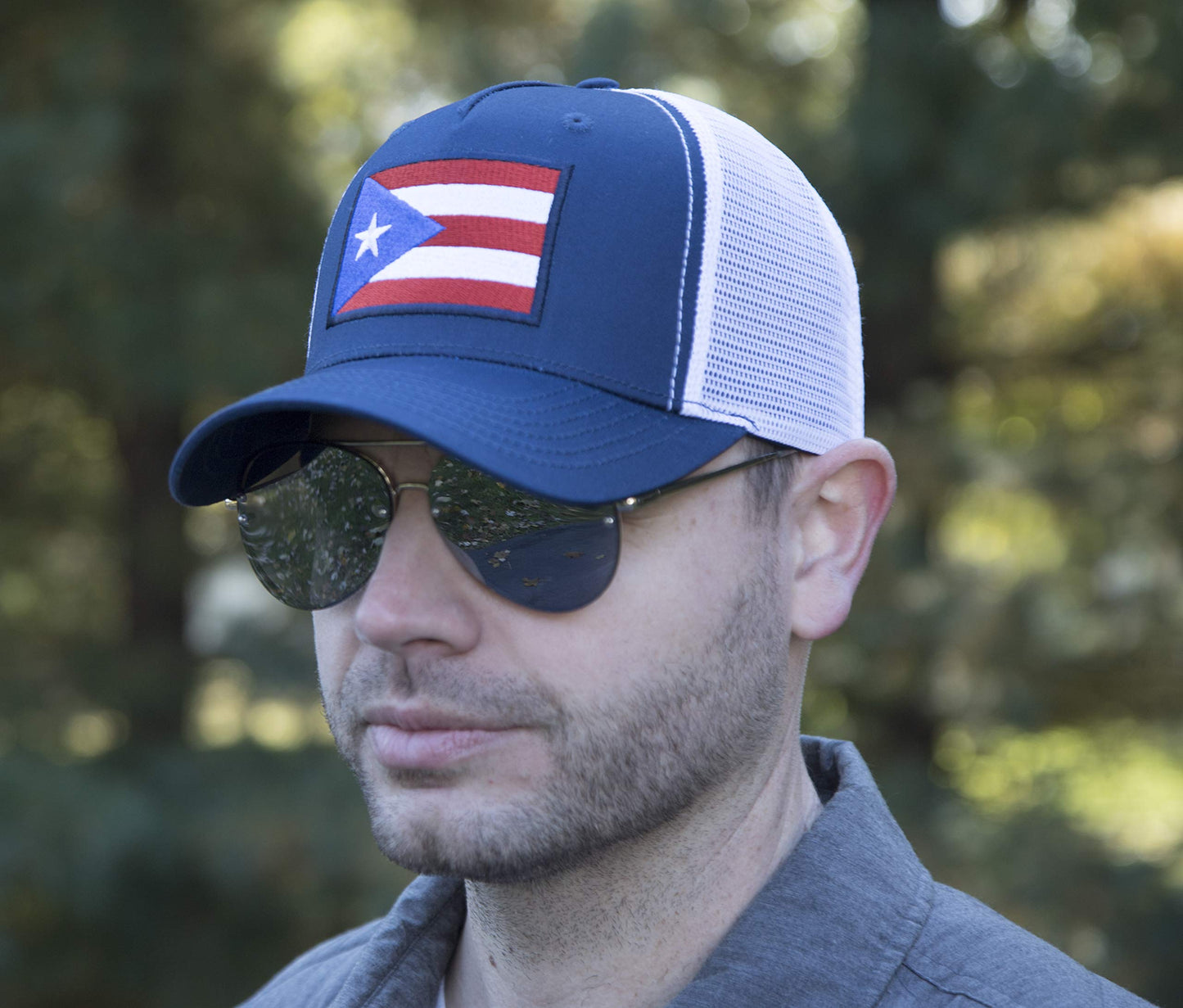 Puerto Rico Flag Snapback Trucker Baseball Hat (Navy White) - International Tie