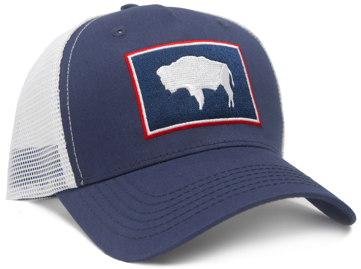 Wyoming Flag Trucker Baseball Snapback Hat (Navy White) - International Tie